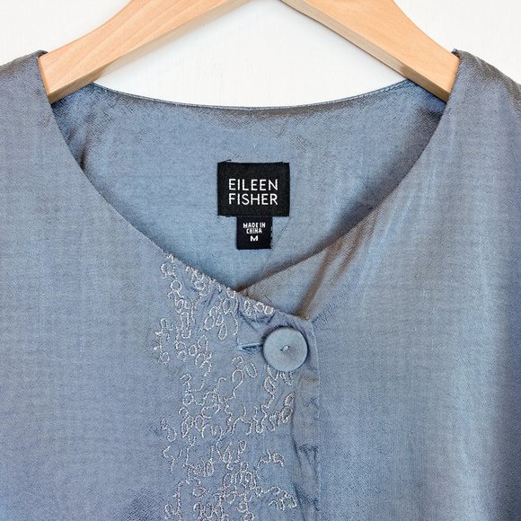 Eileen Fisher Blue Silk Embroidered Jacket, M - Picture 3 of 7